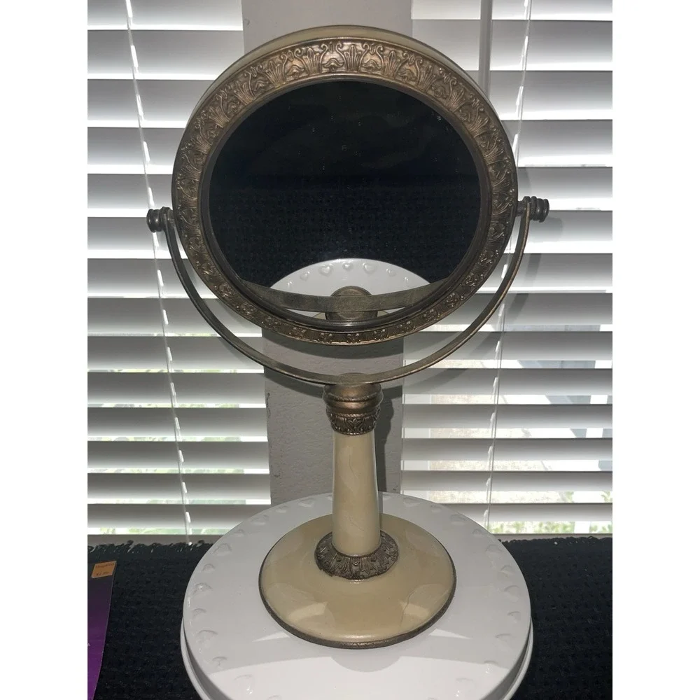 Vintage-Inspired Regency Victorian Standing Vanity Mirror Bronze Enamel